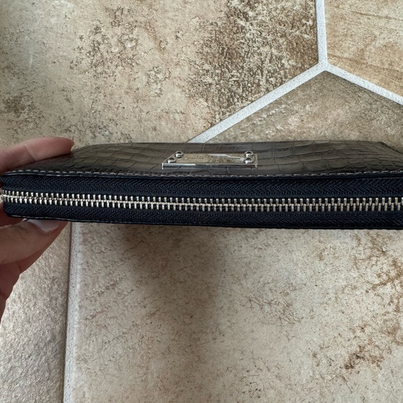 Michael Kors Grey Croc Embossed Zip Around Wallet with Silver Hardware - Picture 11 of 13